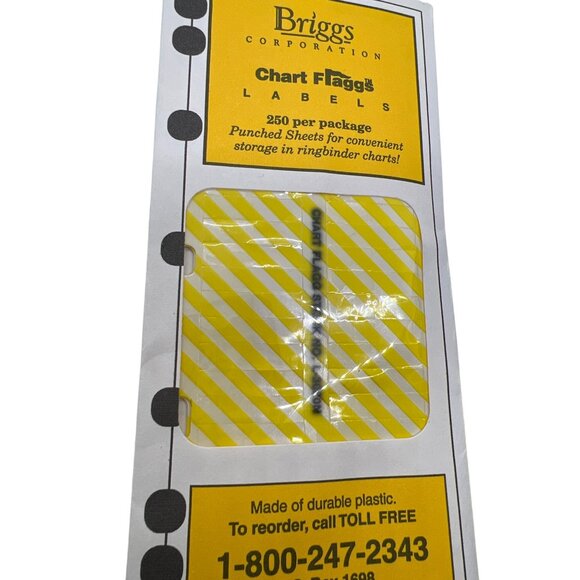 Briggs Chart Flagg Labels 250 Pack Durable Plastic Punched Sheets Flags Yellow - Picture 3 of 4